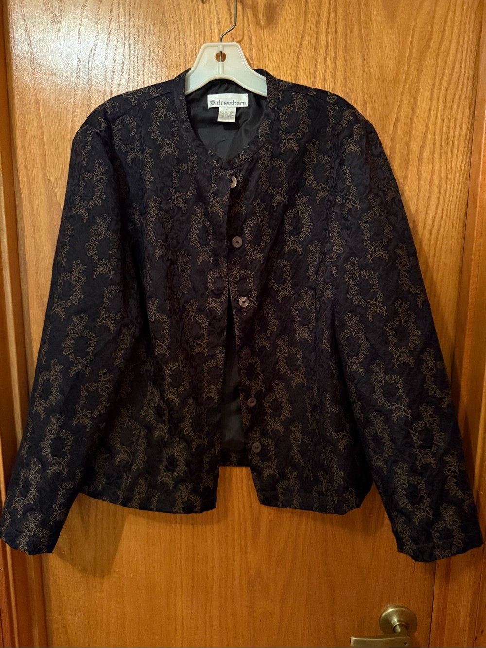 Dressbarn Black and Gold Embroidered Brocade Style Jacket Size 14